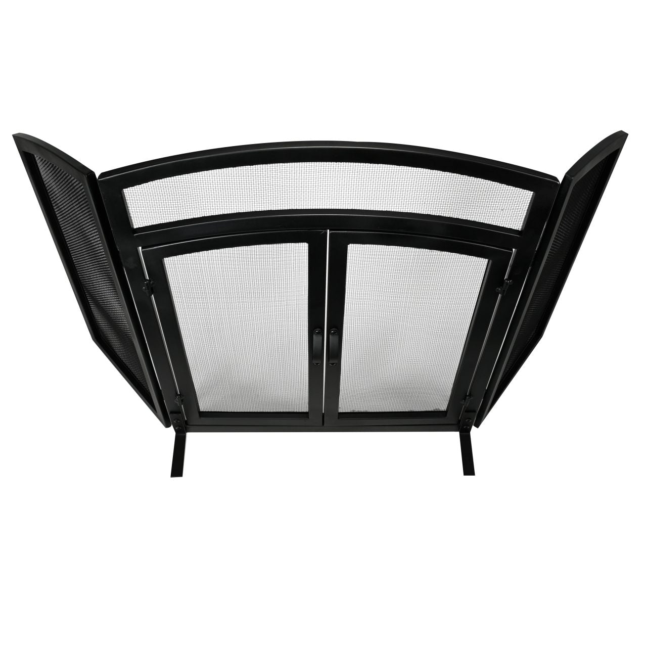 3 Panel Black Wrought Iron Arch Top Fireplace Screen with Doors