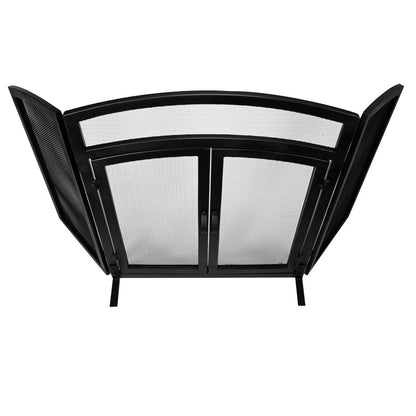 3 Panel Black Wrought Iron Arch Top Fireplace Screen with Doors
