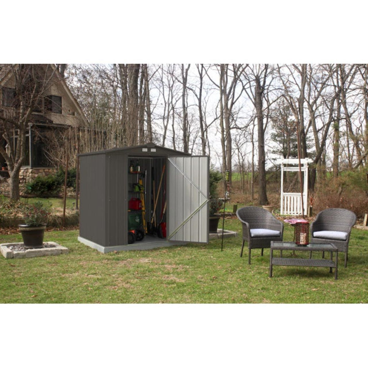 EZEE Low Gable - Galvanized Steel 6' x 5' Storage Shed - Charcoal