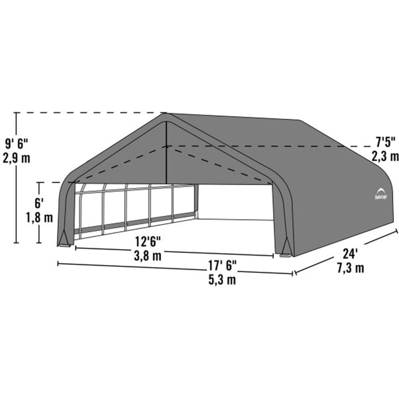 ShelterCoat 18' x 24' Garage With Peak Roof - Gray