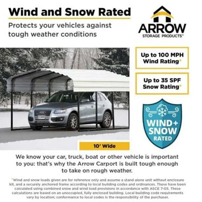 Arrow Carport 10x15x7 Ft. - Eggshell