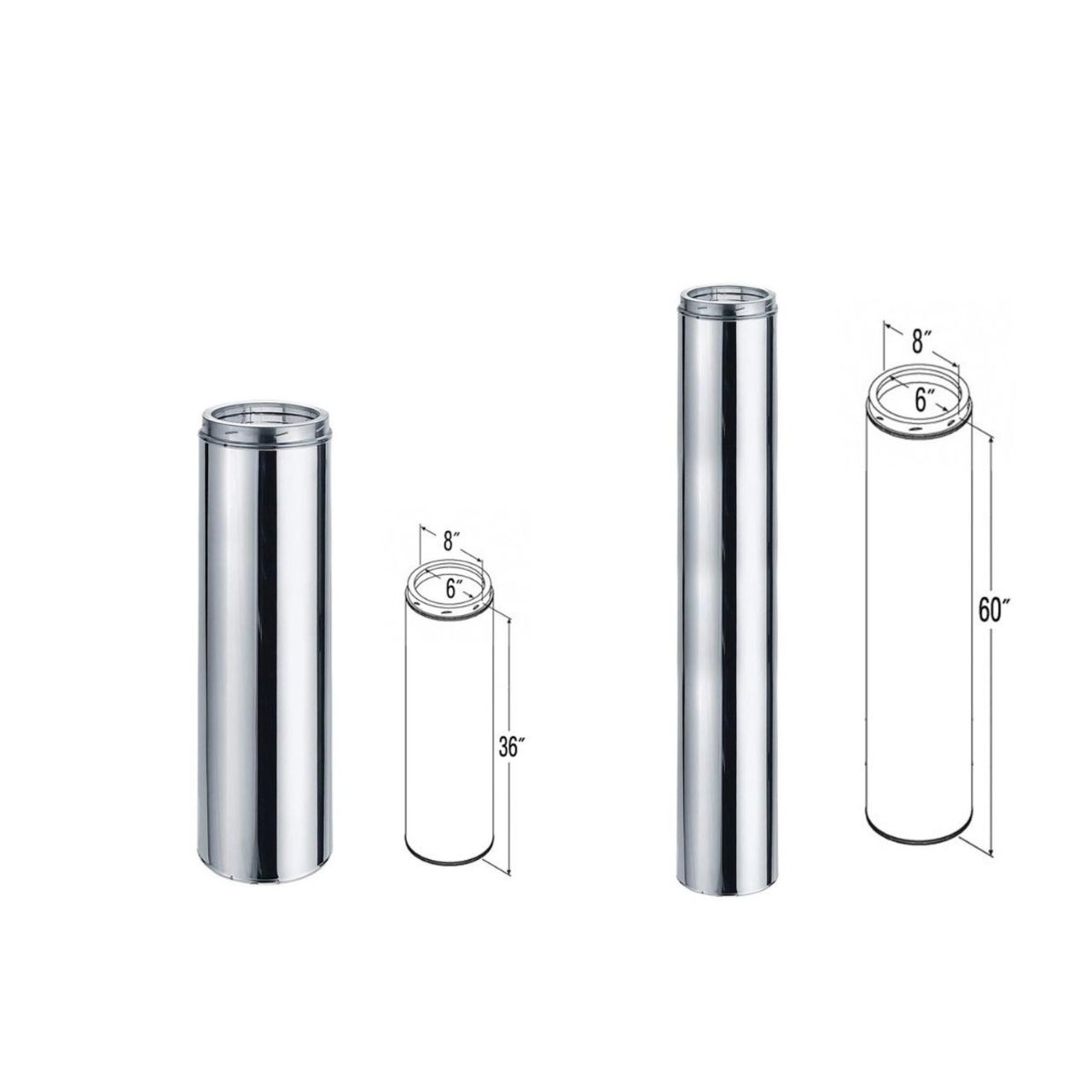 6" x 60" DuraTech Stainless Steel Chimney Pipe - 6DT-60SSCF