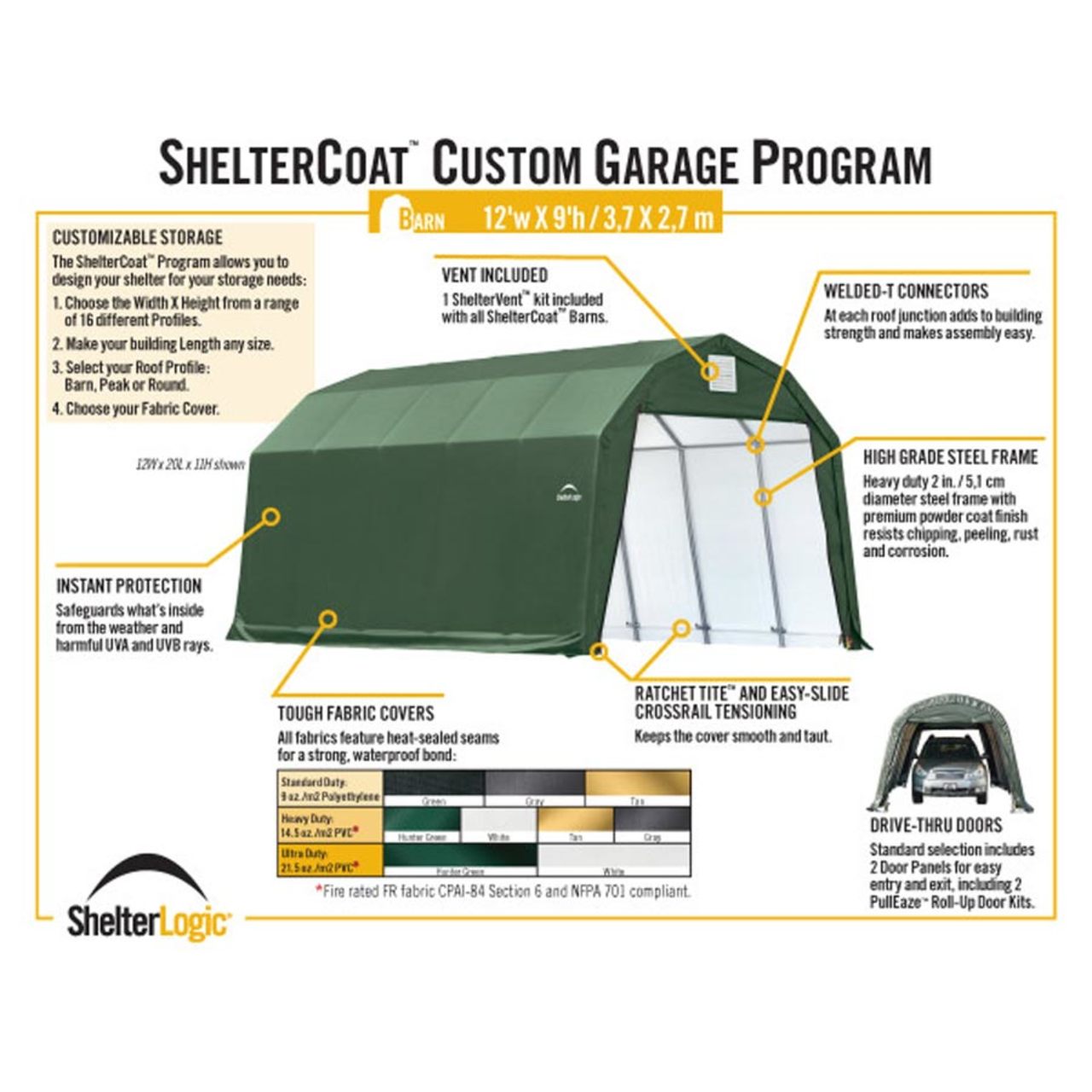 ShelterCoat 12' x  28' Garage Barn - Green - 97253