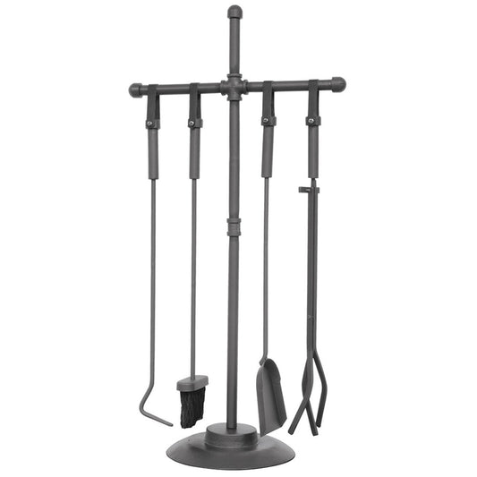 5-Piece Industrial Style Fireset with Leather Strap Handles