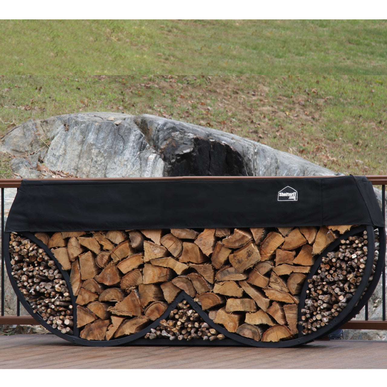 SHELTER-IT 8"™ Double Round Firewood Storage Rack with Kindling Storage - 1' Cover Included