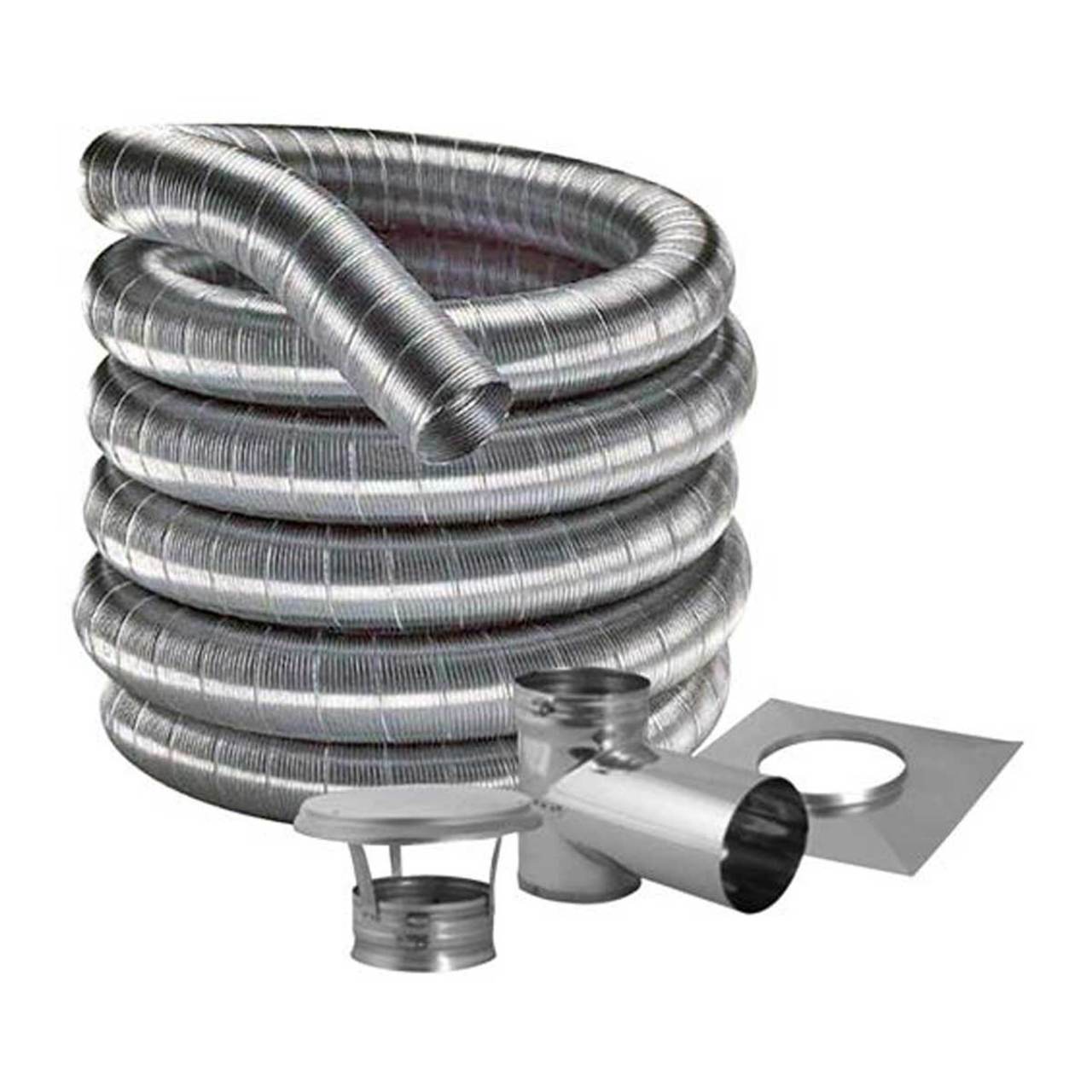 8'' DuraFlexSS 304 Tee Kit with 15' Flexible Stainless Steel Chimney Liner - 8DF304-15KT