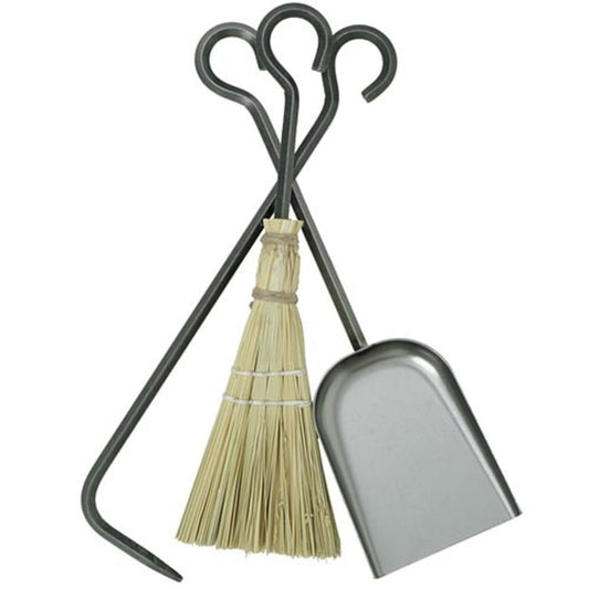 3 Piece Natural Iron Short Fireplace Tool Set