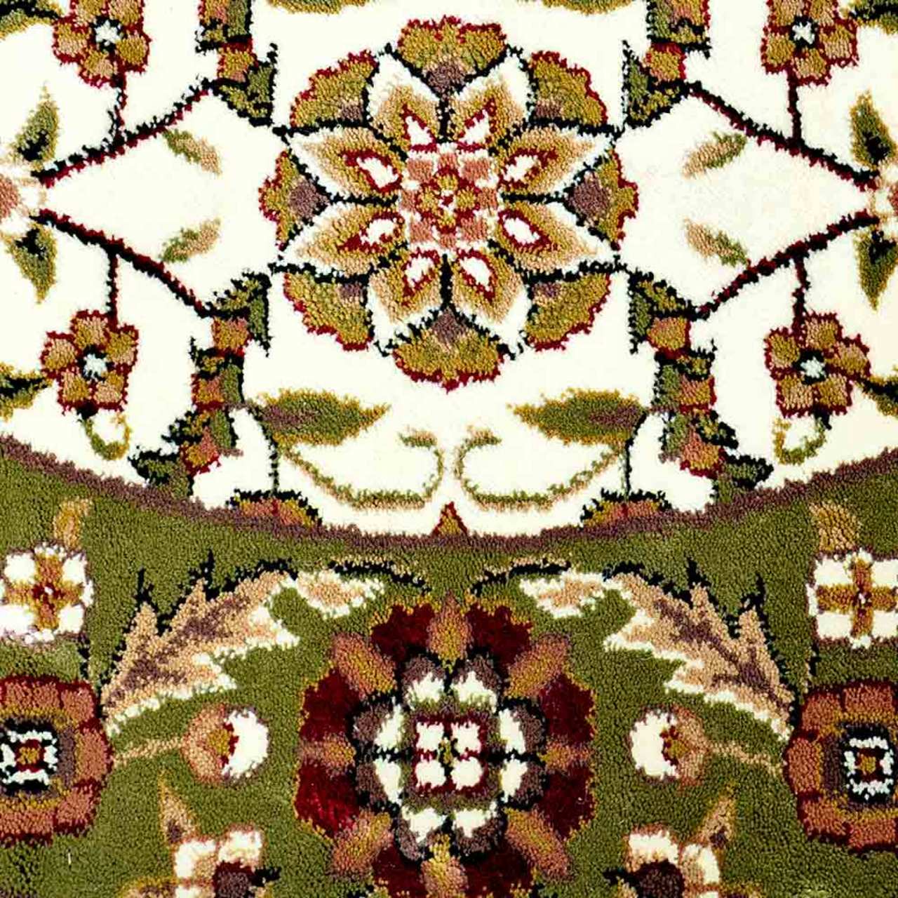 46" Half Round Ivory and Green Floral Hearth Rug