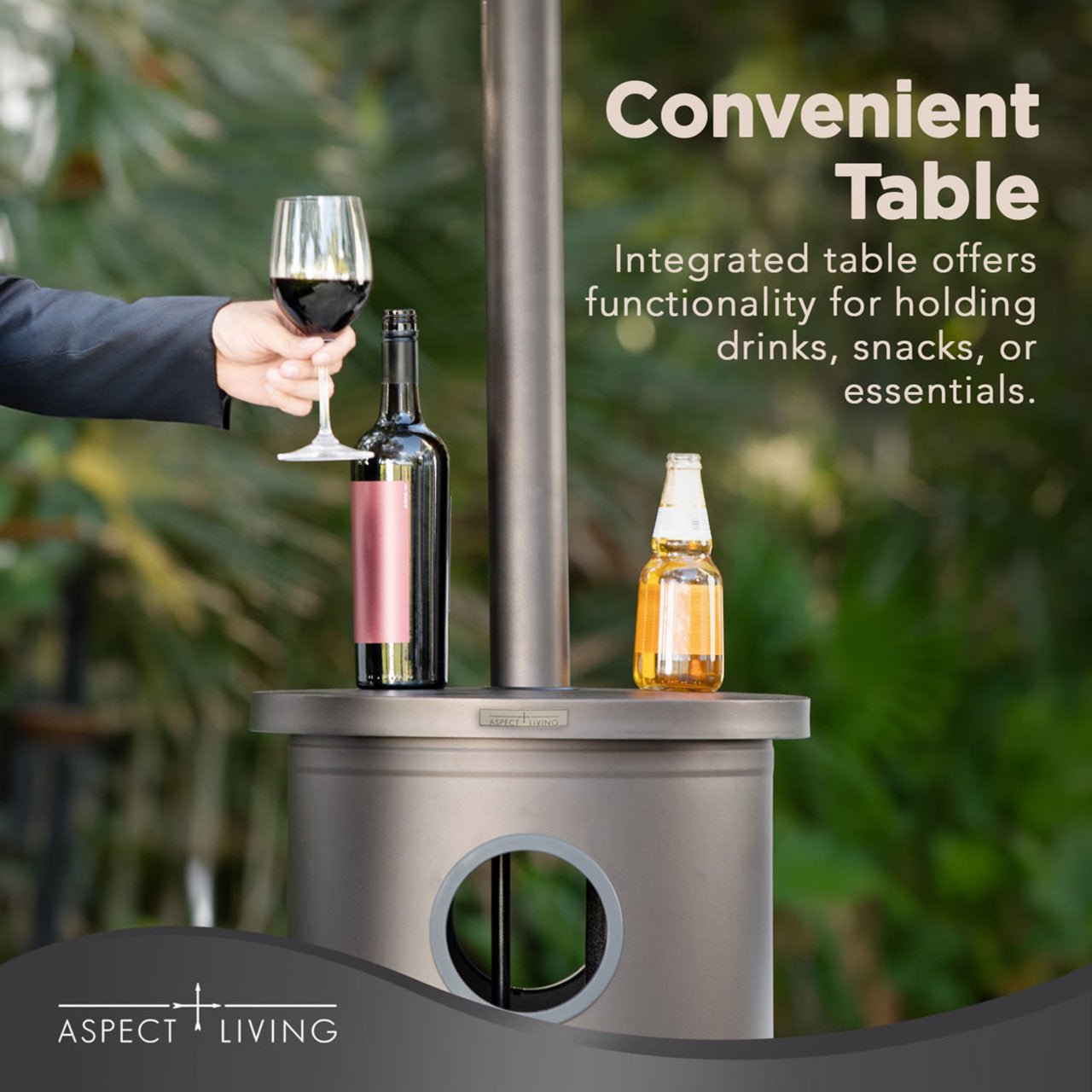 Fire Sense Mocha Finish Patio Heater with Table - 65264