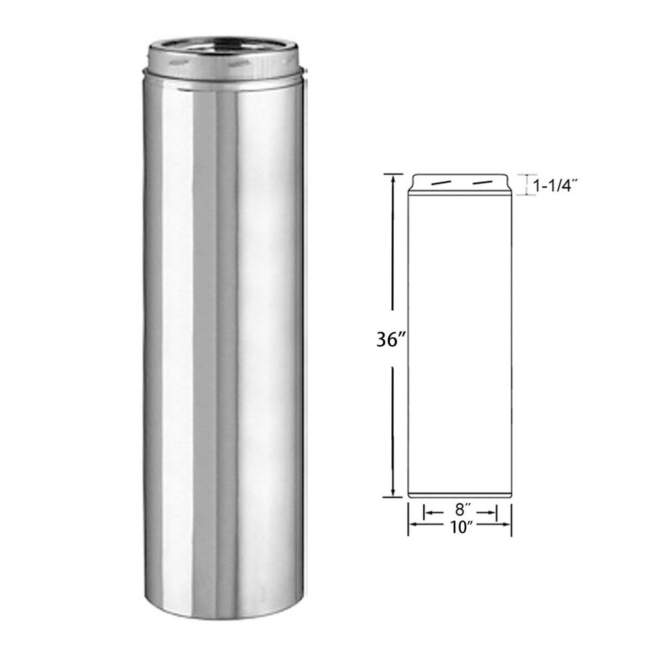 8" x 36" Selkirk Ultra Temp Stainless Chimney Pipe - 208036U