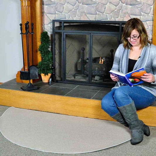5' Half Round Tan Guardian Fireplace Rug