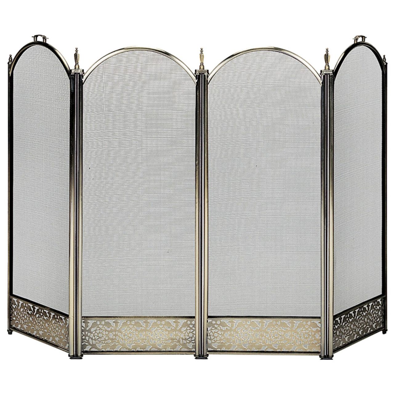 4 Panel Antique Brass Finish Screen with Decorative Filigree