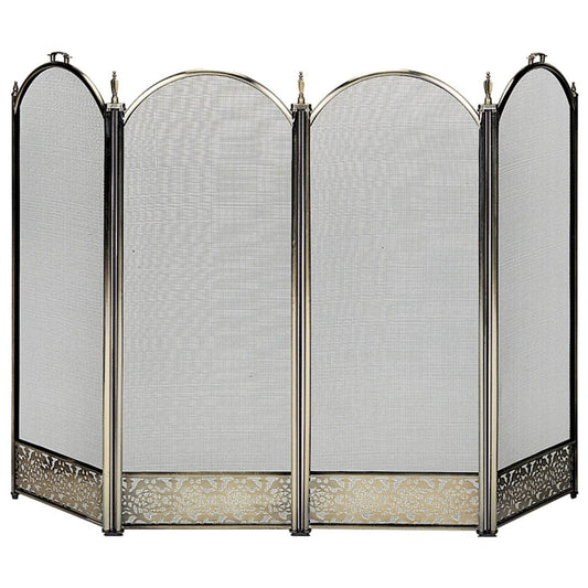 4 Panel Antique Brass Finish Screen with Decorative Filigree