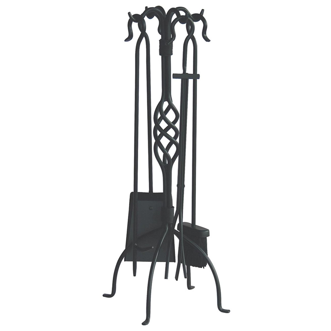 5-Piece Wrought Iron Fireset with Crook Handles in Black Finish