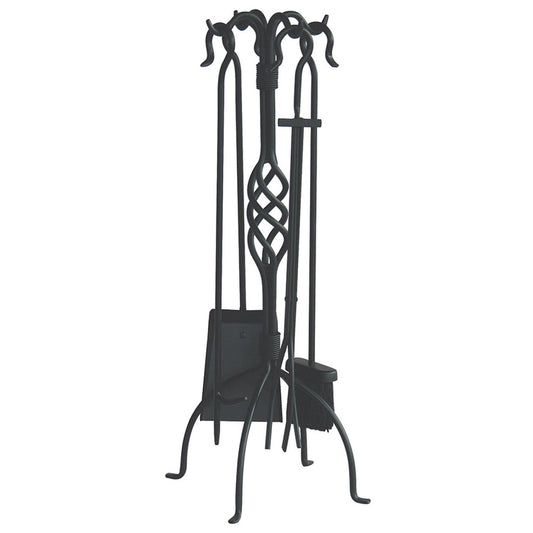 5-Piece Wrought Iron Fireset with Crook Handles in Black Finish