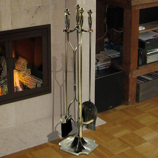 5 Piece Antique Brass Fireplace Tool Set - F-T51030AB