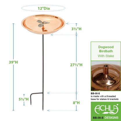 12" CopperDogwood Copper Birdbath with Stake