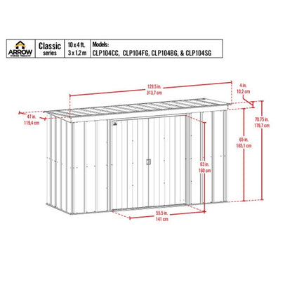Arrow Classic Steel Storage Shed  10 x 4 , Charcoal