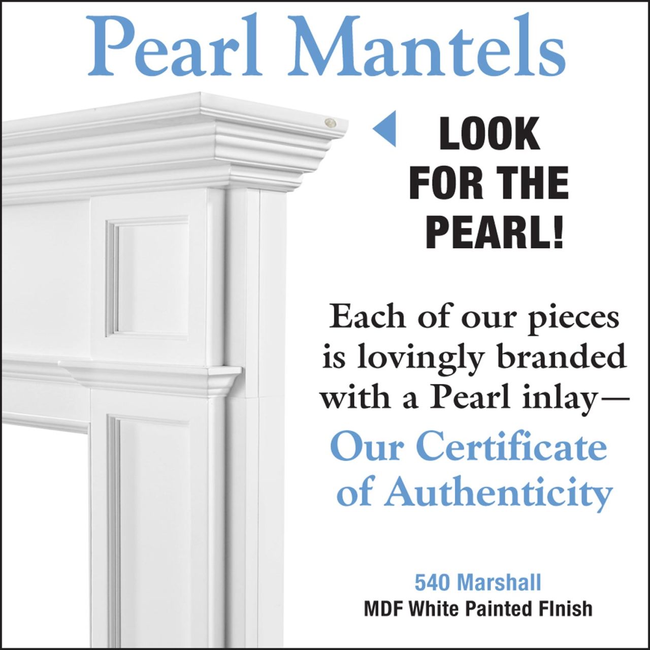 48" Marshall MDF Fireplace Mantel by Pearl Mantels - White Paint Finish