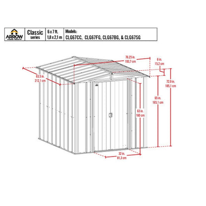 Arrow Classic Steel Storage Shed 6' x 7' Flute Gray