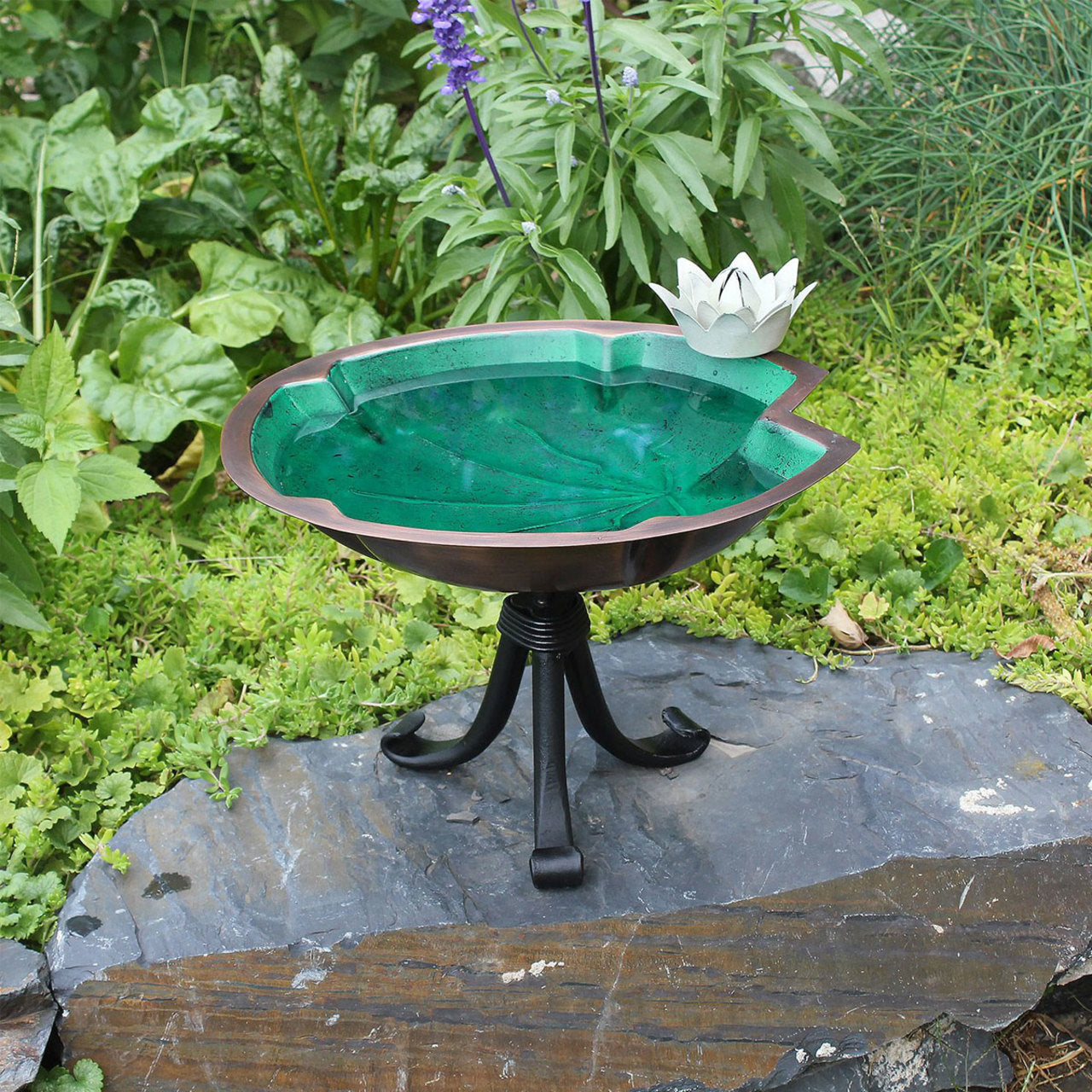 12.5" Lilypad Birdbath with Tripod Stand - Green