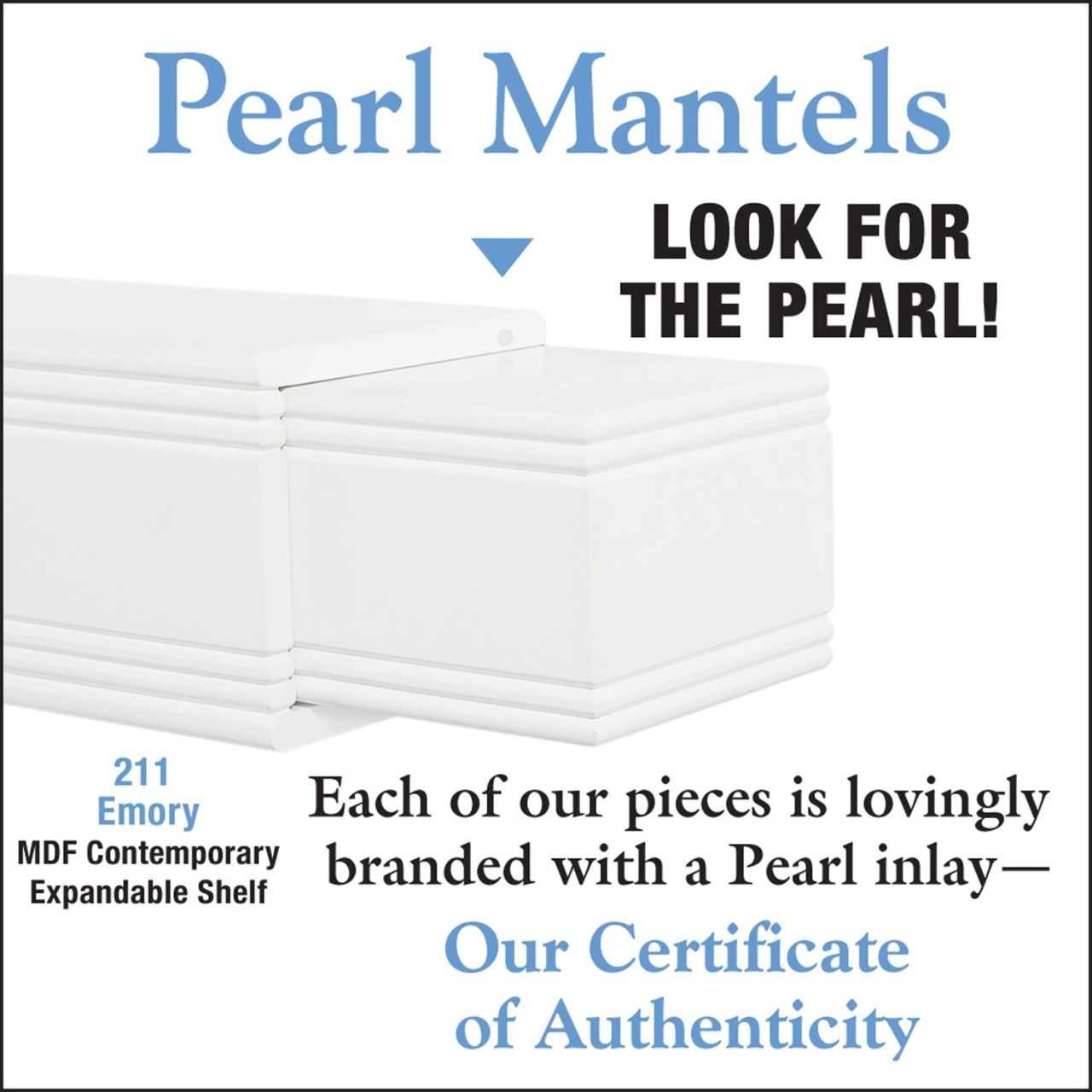 Adjustable Emory Surround Shelf by Pearl Mantels - White