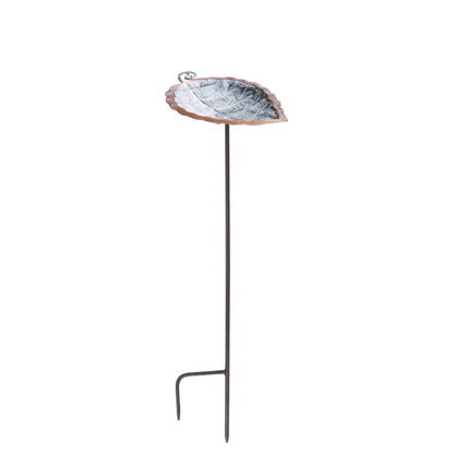 12.5" Aspen Leaf Birdbath in Brass and Verdi Patina w/ Stake