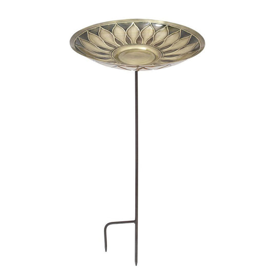 16" Brass African Daisy Birdbath with Stake