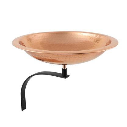13" Hammered Copper Birdbath with Wall Mount Bracket