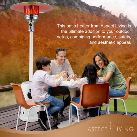 Fire Sense Matte White Finish Patio Heater with Wheels - 67132