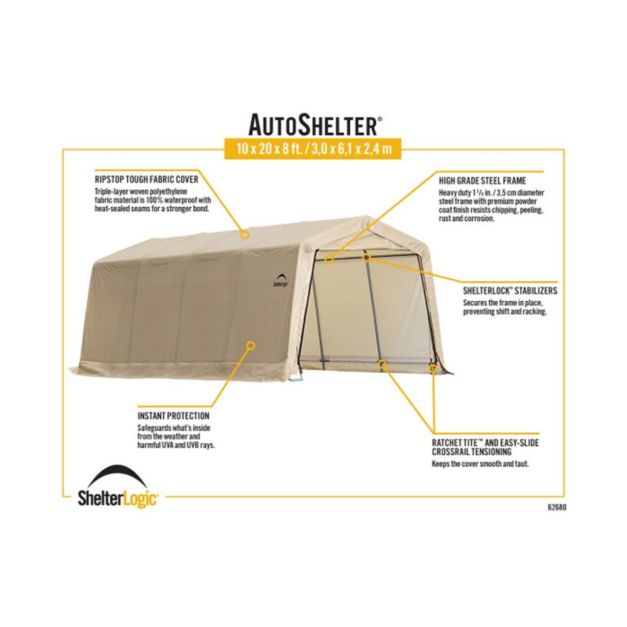 AutoShelter 10' x 20' Tan Garage