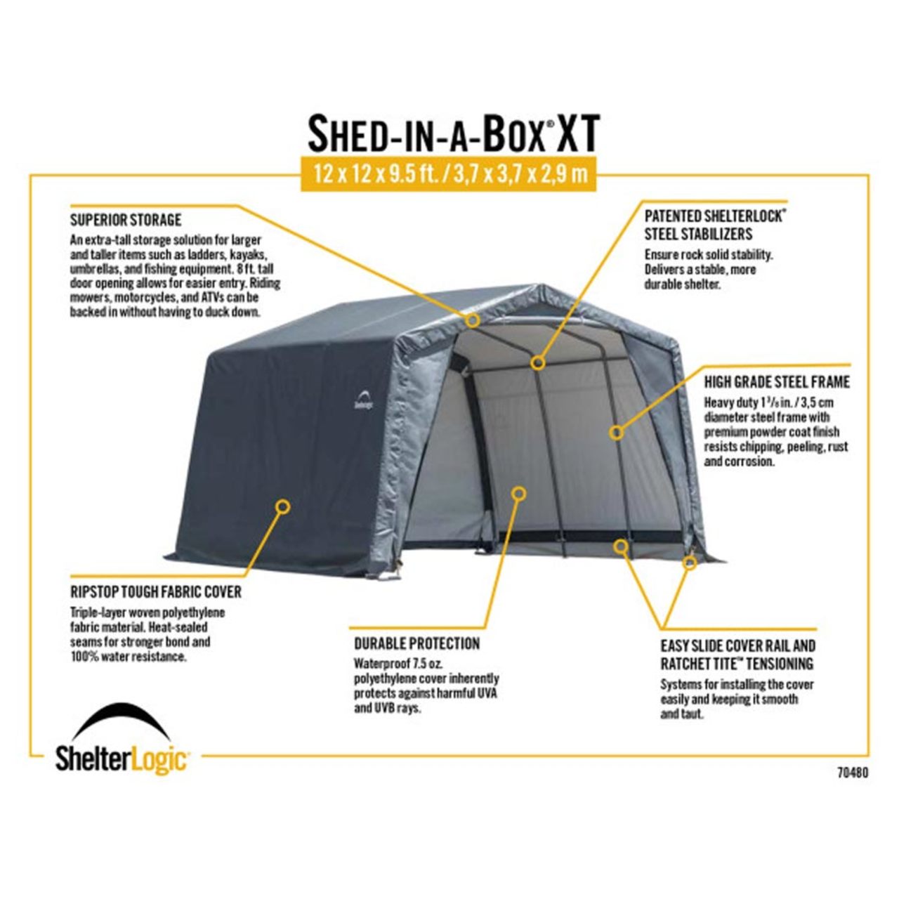 Extra- Tall 12' x 12' x 9.5' Shed-in-a-Box - Gray