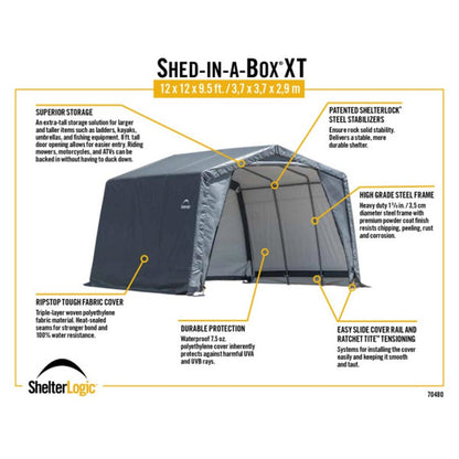 Extra- Tall 12' x 12' x 9.5' Shed-in-a-Box - Gray