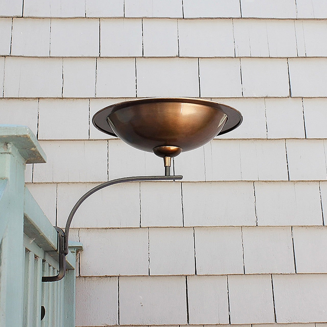 12.75" Classic Birdbath in Brass and Antique Copper  with Rail Mount Bracket