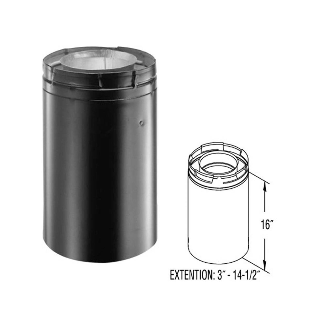 5" x 8" DirectVent Pro 16" Black Chimney Pipe Extension - 58DVA-16AB