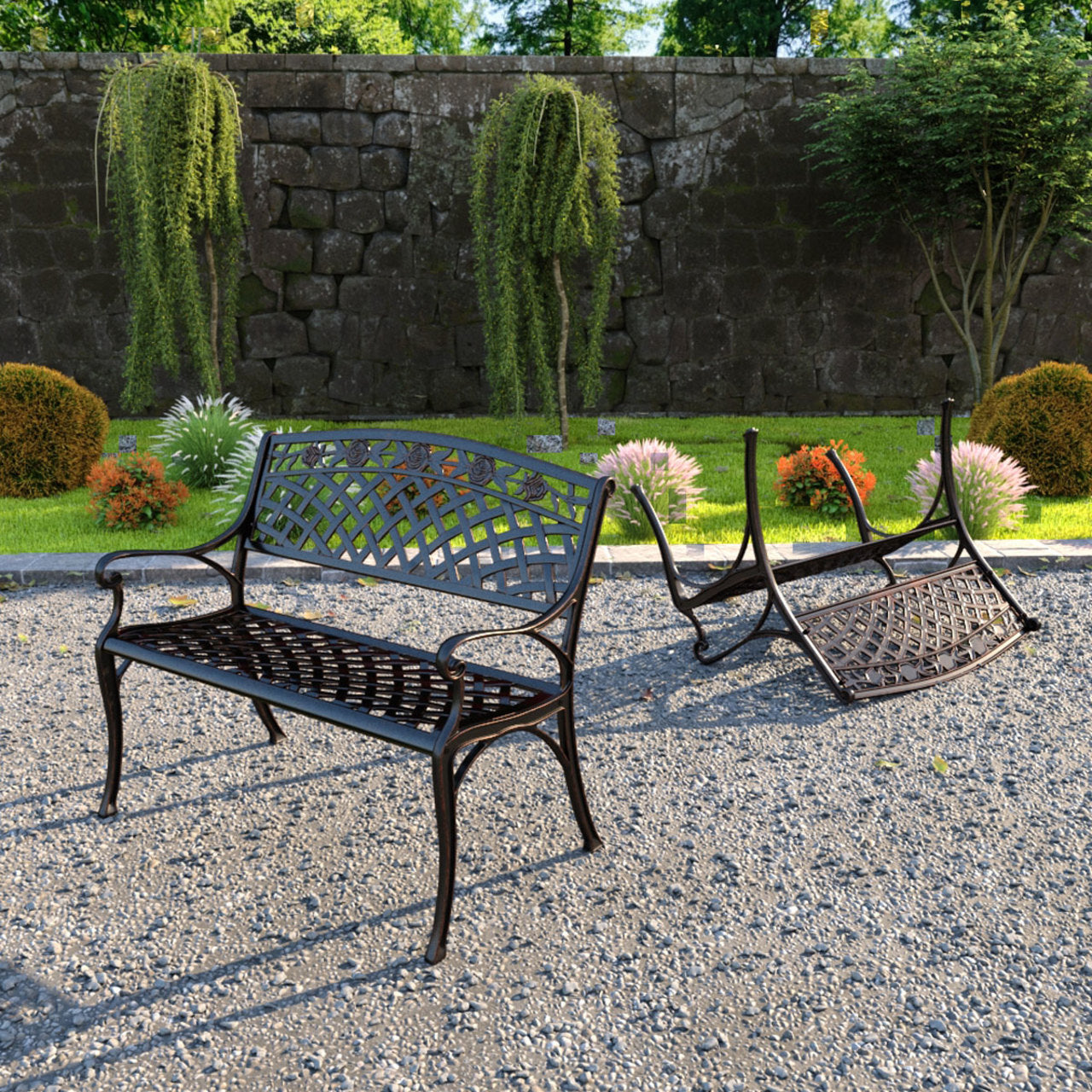 Scarlet Aluminum Patio Bench In Antique Bronze