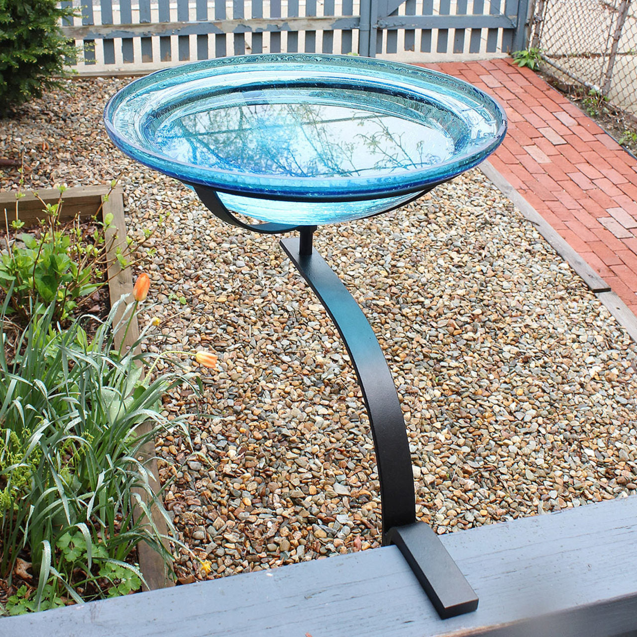 14-in. Teal Crackle Glass Bowl Bird Bath