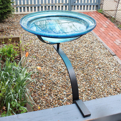14-in. Teal Crackle Glass Bowl Bird Bath