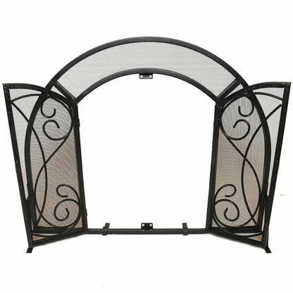 Single Panel Ornate Fireplace Screen with Doors - Black