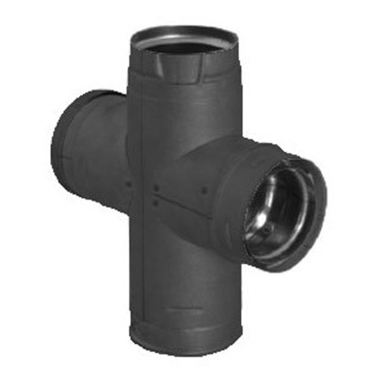 4" PelletVent Pro Black Double Tee with Clean-Out Cap - 4PVP-DBTB