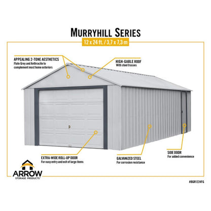 Arrow Murryhill 12' x 24' Steel Storage Garage/Building - Gray
