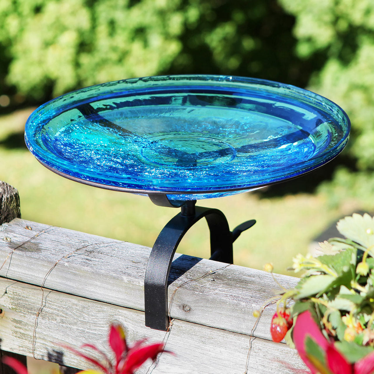 14-in. Teal Crackle Glass Bowl Bird Bath