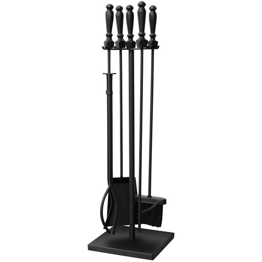 5-Piece Black Wrought Iron Fireset with Ball Handles