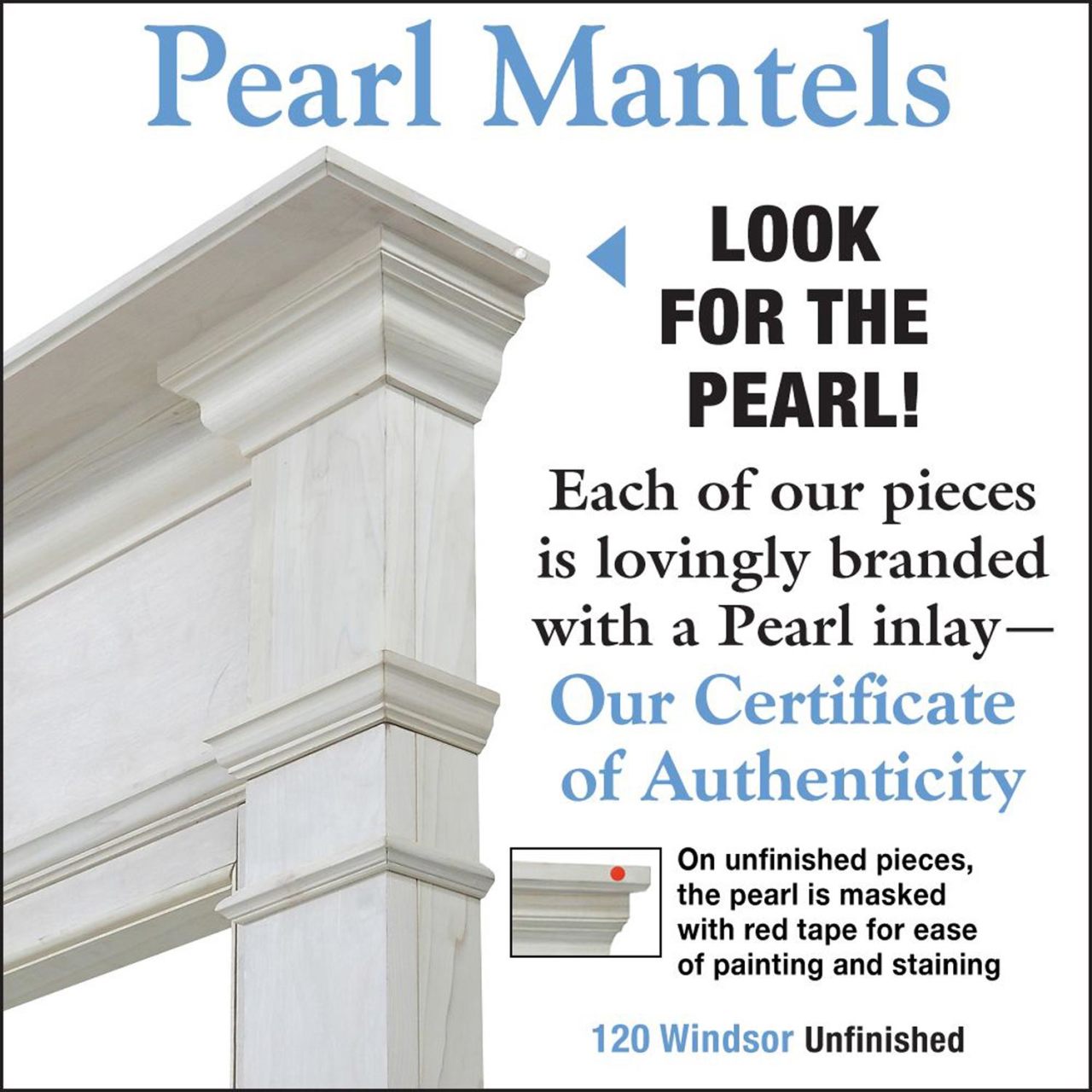 56" Windsor Unfinished Fireplace Mantel by Pearl Mantels