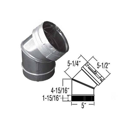 5'' DuraLiner 45 Degree Stainless Steel Elbow - 5DLR-E45