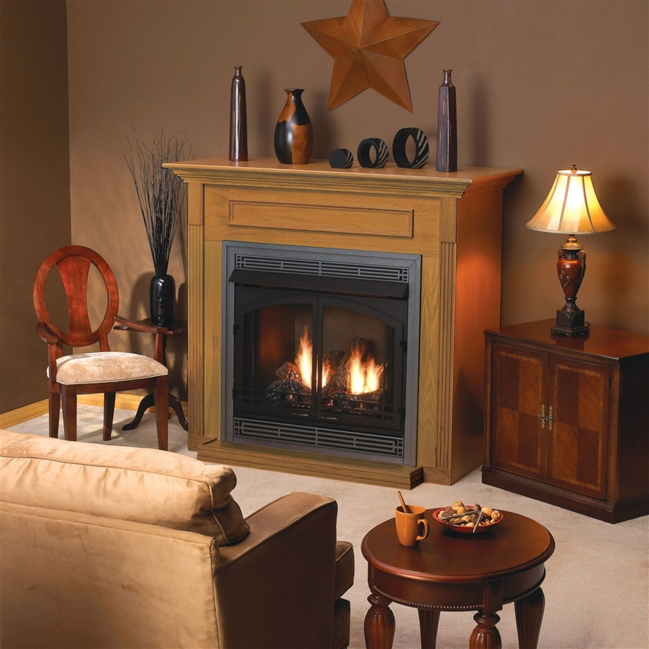 White Mountain Hearth Cabinet Mantel with Base, Oak EMBF4SO