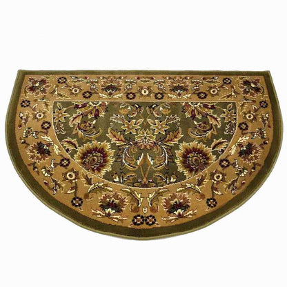 46" Half Round Green and Taupe Kashan Hearth Rug