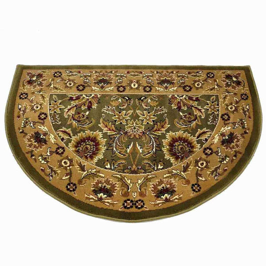 46" Half Round Green and Taupe Kashan Hearth Rug