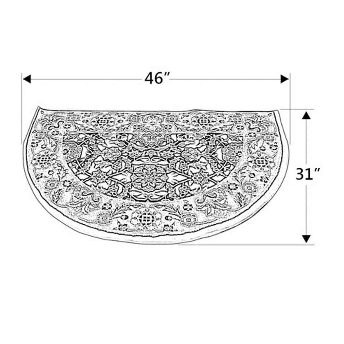 46" Half Round Ivory and Green Floral Hearth Rug