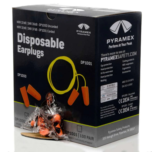 Pyramex DP1000 NRR 32dB Disposable Uncorded Earplugs, DP1000, 200 Pair, Orange